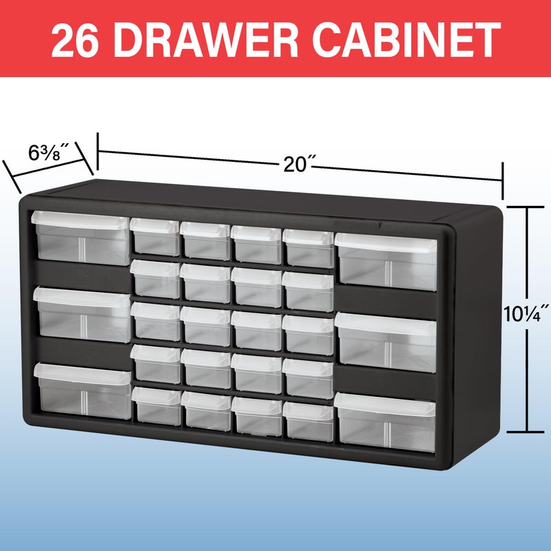 Akro-Mils 26-Drawer Plastic Drawer Storage Cabinet for Garage Organization, Bead Organizer, Building Bricks Storage, Teacher Toolbox, Makeup Organizer, 20" W x 6" D x 10" H, 10726 Black - Image 3